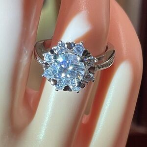 Elegant 92.5 Sterling Silver With Large Moissanites Engagement Ring   NWT